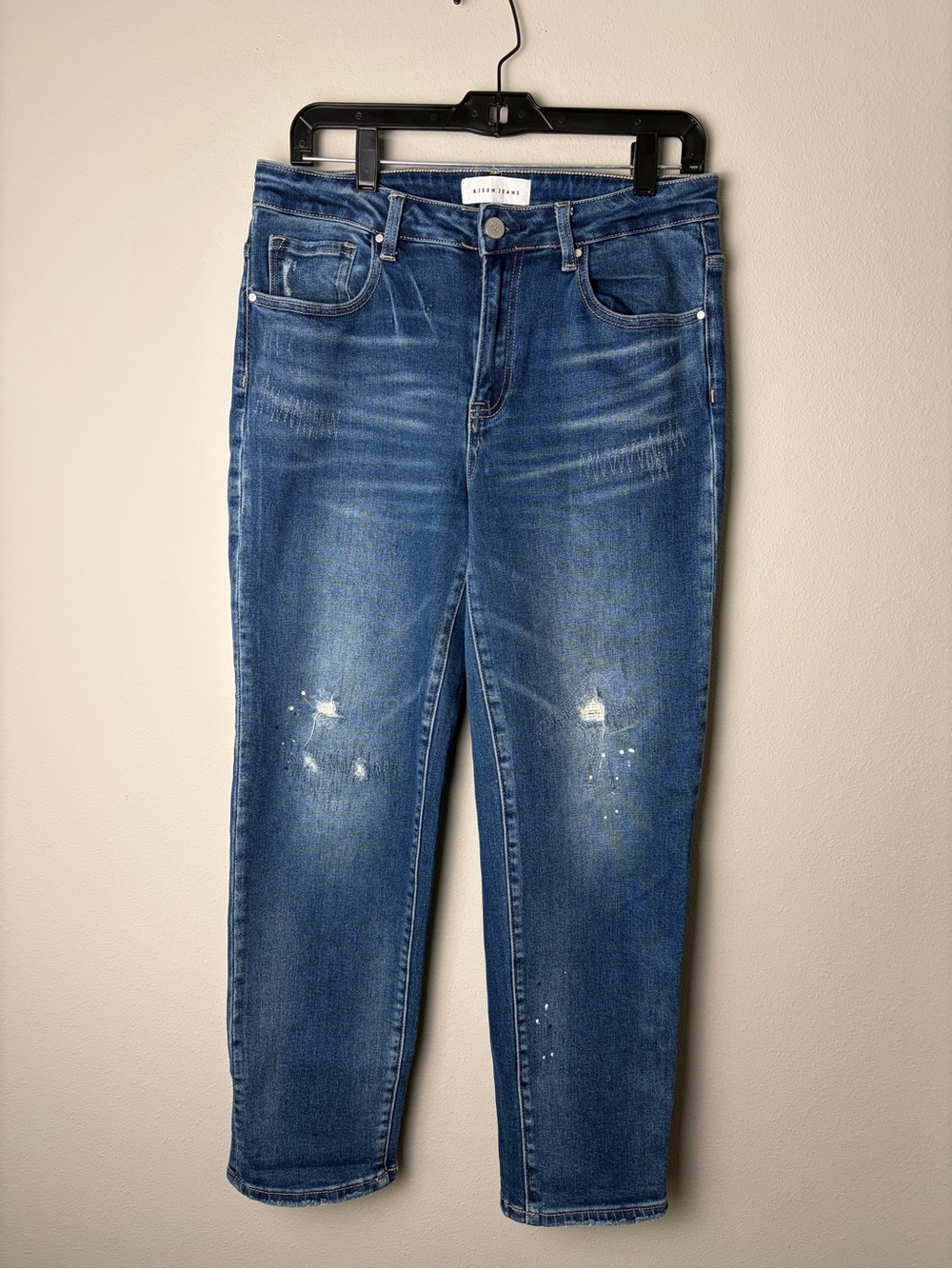Risen Midrise Ankle Paint Spattered Distressed Medium Wash Jean Size 11/30